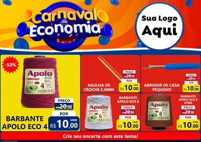 Modelo de Encarte para Encarte A4 Horizontal com o tema Carnaval da Economia para Armarinho e Aviamentos