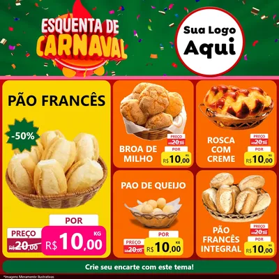 Modelo de Rede Social para Feed Facebook com o tema Esquenta de Carnaval para Padaria