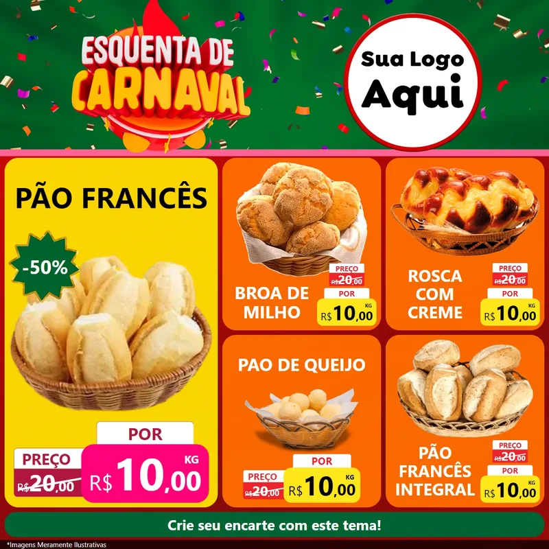 Modelo de Rede Social para Feed Facebook com o tema Esquenta de Carnaval para Padaria