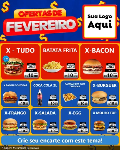 Modelo de Rede Social para Feed Instagram com o tema Ofertas de Fevereiro para Hamburgueria