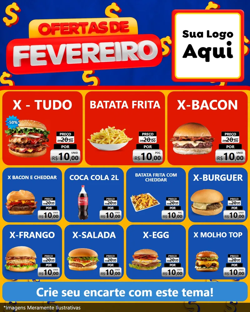 Modelo de Rede Social para Feed Instagram com o tema Ofertas de Fevereiro para Hamburgueria