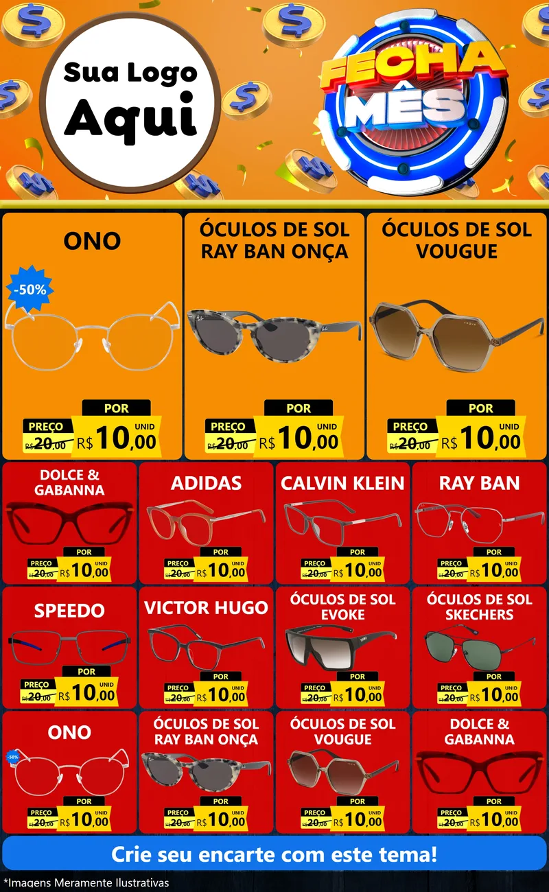 Modelo de Encarte para Encarte Grande com o tema Fecha Mês para Óticas