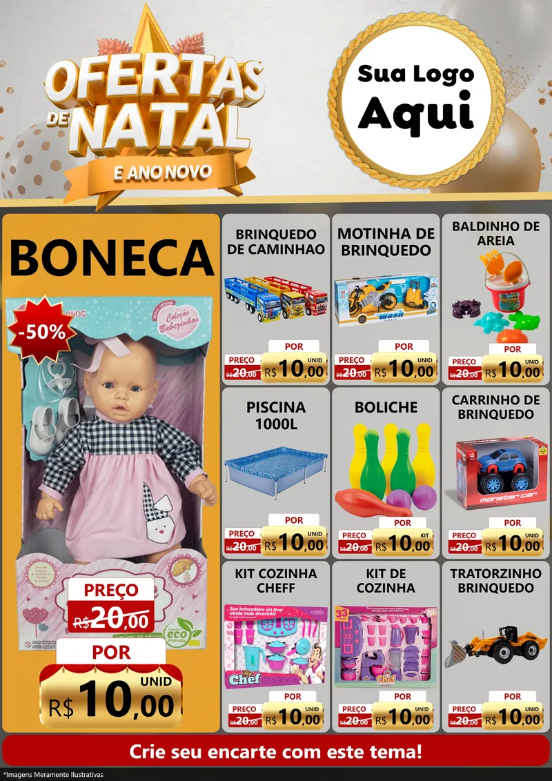 Modelo de Encarte para Encarte A4 Vertical com o tema Ofertas De Natal E Ano Novo para Brinquedos
