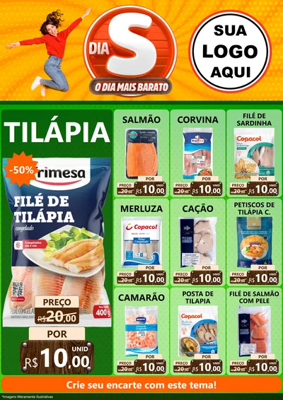Modelo de Encarte para Encarte A4 Vertical com o tema Dia S - O Dia Mais Barato para Peixaria