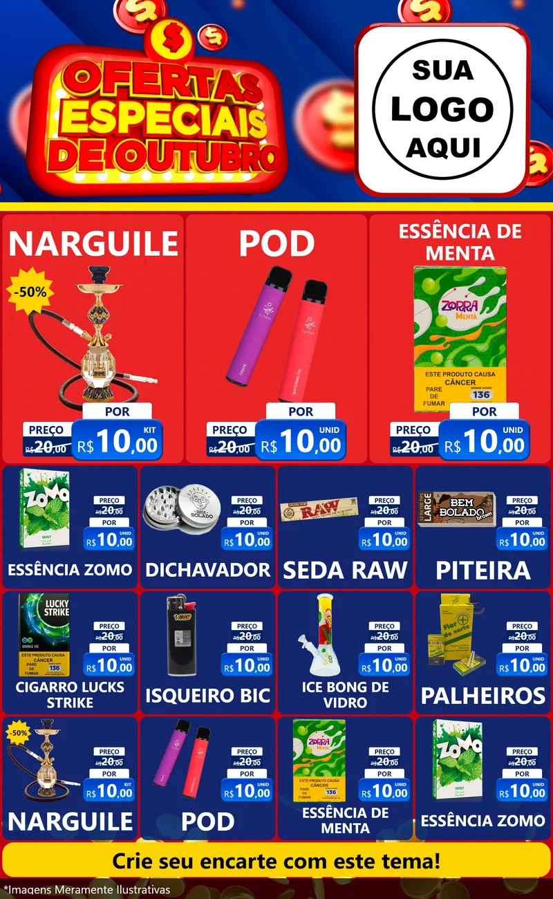 Modelo de Encarte para Encarte Grande com o tema Ofertas Especiais de Outubro para Tabacaria