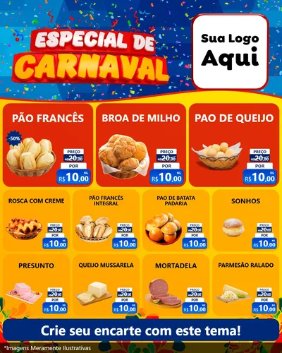 Modelo de Rede Social para Feed Instagram com o tema Especial de Carnaval para Padaria