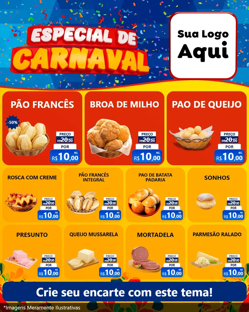 Modelo de Rede Social para Feed Instagram com o tema Especial de Carnaval para Padaria