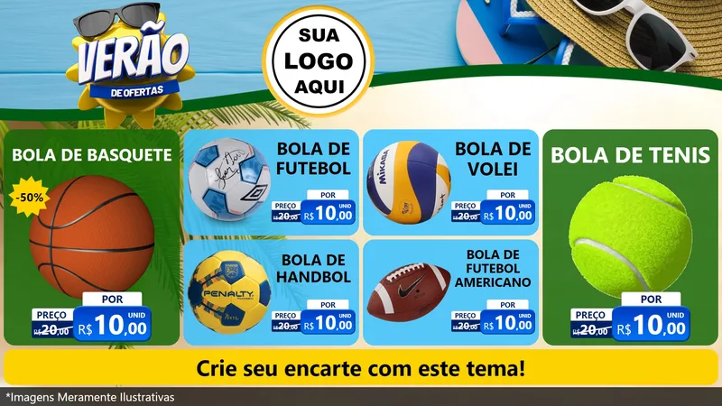 Modelo de TV para TV Horizontal com o tema Verão de Ofertas para Artigos Esportivos