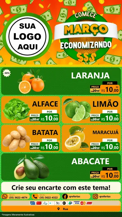 Modelo de TV para TV Vertical com o tema Comece Março Economizando para Hortifrúti
