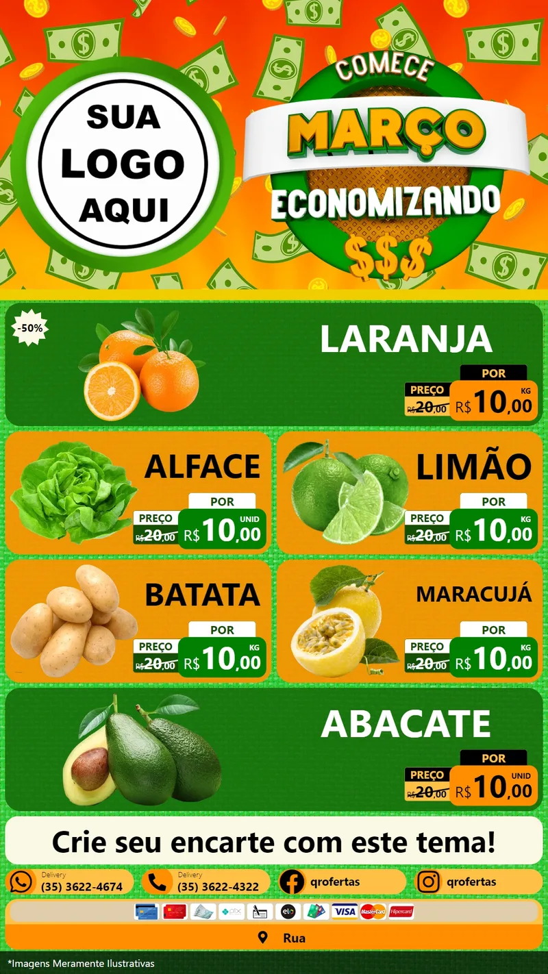 Modelo de TV para TV Vertical com o tema Comece Março Economizando para Hortifrúti
