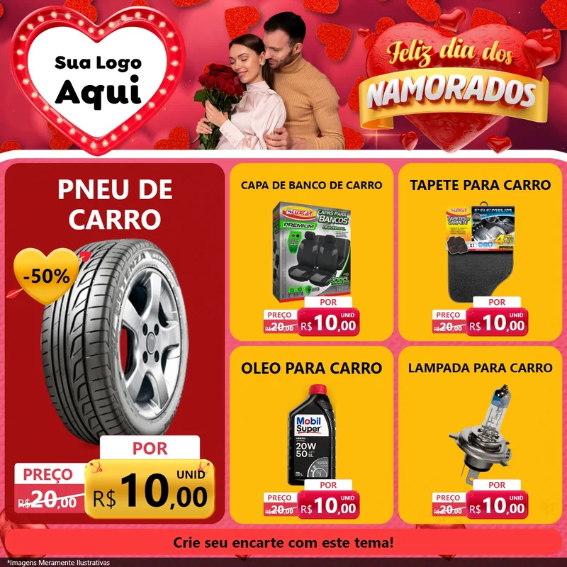 Modelo de Rede Social para Feed Facebook com o tema Feliz Dia Dos Namorados para Auto peças