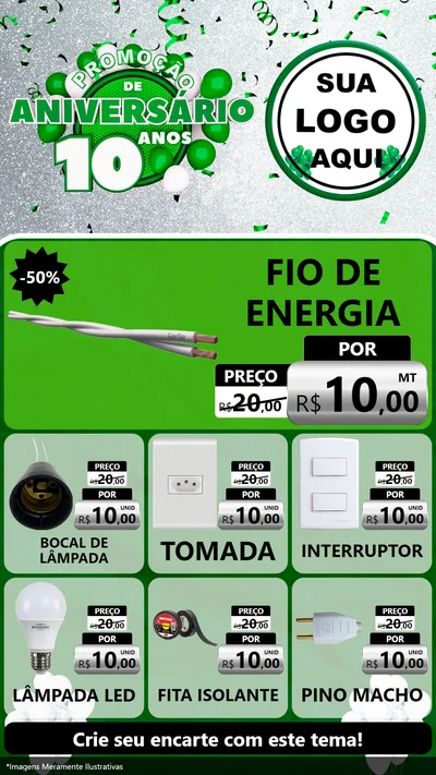 Modelo de Rede Social para Stories com o tema Promoção de Aniversário - 10 Anos para Materiais Elétricos