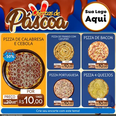 Modelo de Rede Social para Feed Facebook com o tema Ofertas de Páscoa para Pizzaria