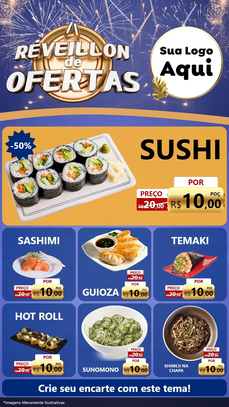 Modelo de Rede Social para Stories com o tema Réveillon de Ofertas para Comida japonesa