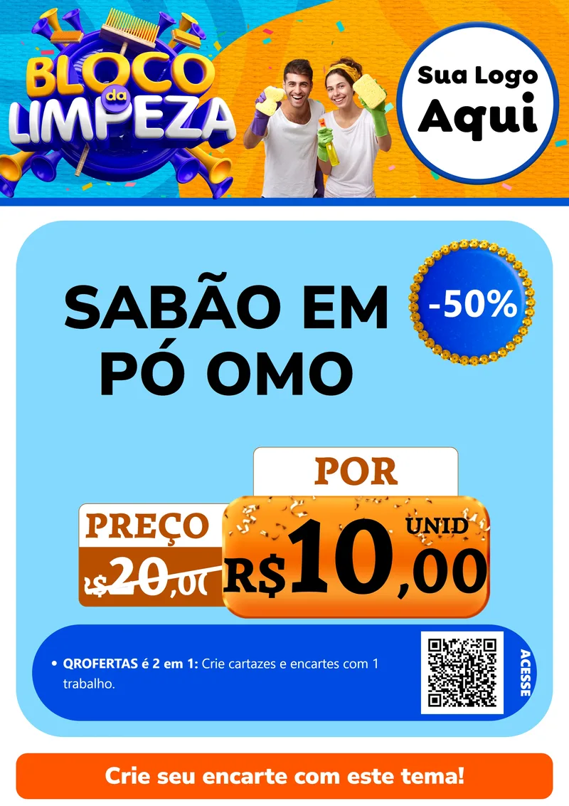 Modelo de Cartaz para Cartaz A4 Vertical com o tema Bloco da Limpeza para Produtos de Limpeza
