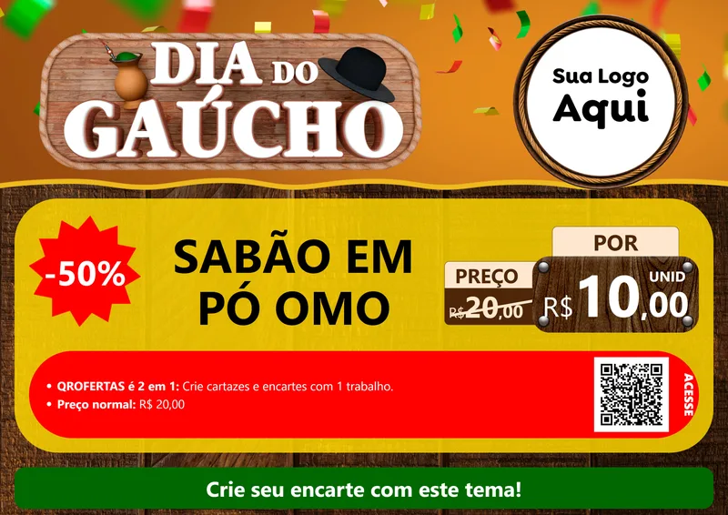 Modelo de Cartaz para Cartaz A4 Horizontal com o tema Dia do Gaúcho para Produtos de Limpeza