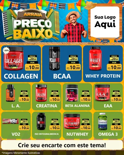 Modelo de Rede Social para Feed Instagram com o tema Arraiá de Preço Baixo - Junina para Suplementos alimentares