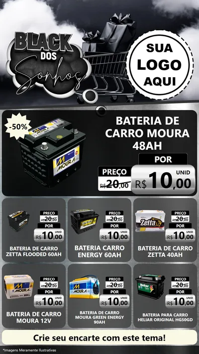 Modelo de Rede Social para Stories com o tema Black dos Sonhos para Baterias Elétricas