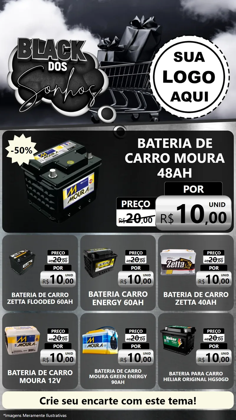 Modelo de Rede Social para Stories com o tema Black dos Sonhos para Baterias Elétricas