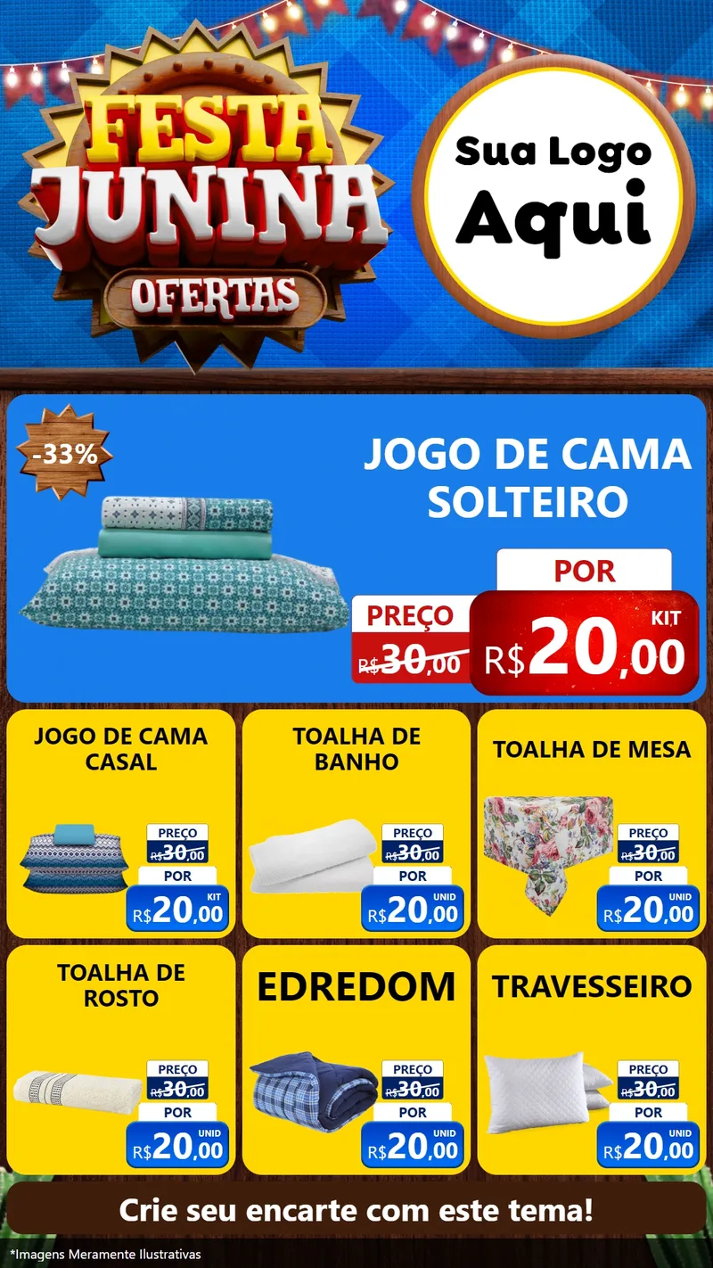 Modelo de Rede Social para Stories com o tema Festa Junina Ofertas para Cama, Mesa e Banho