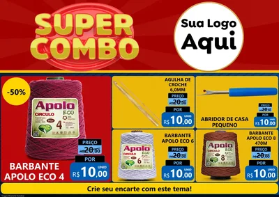 Modelo de Encarte para Encarte A4 Horizontal com o tema Super Combo para Armarinho e Aviamentos