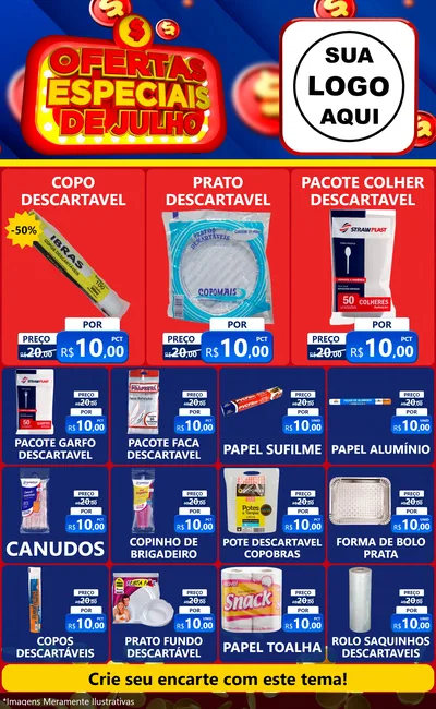 Modelo de Encarte para Encarte Grande com o tema Ofertas Especiais de Julho para Embalagens