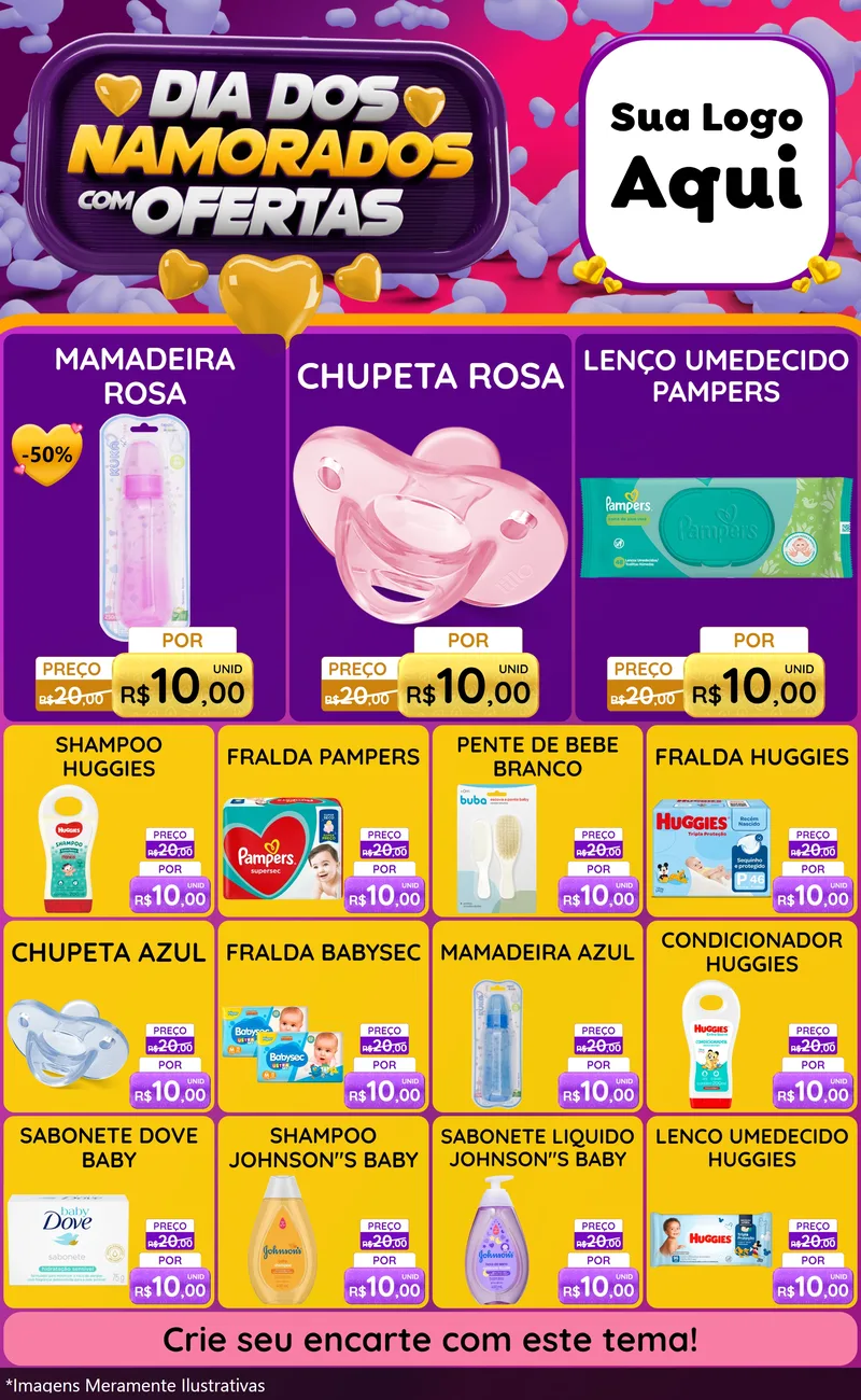Modelo de Encarte para Encarte Grande com o tema Dia Dos Namorados Com Ofertas para Bebês