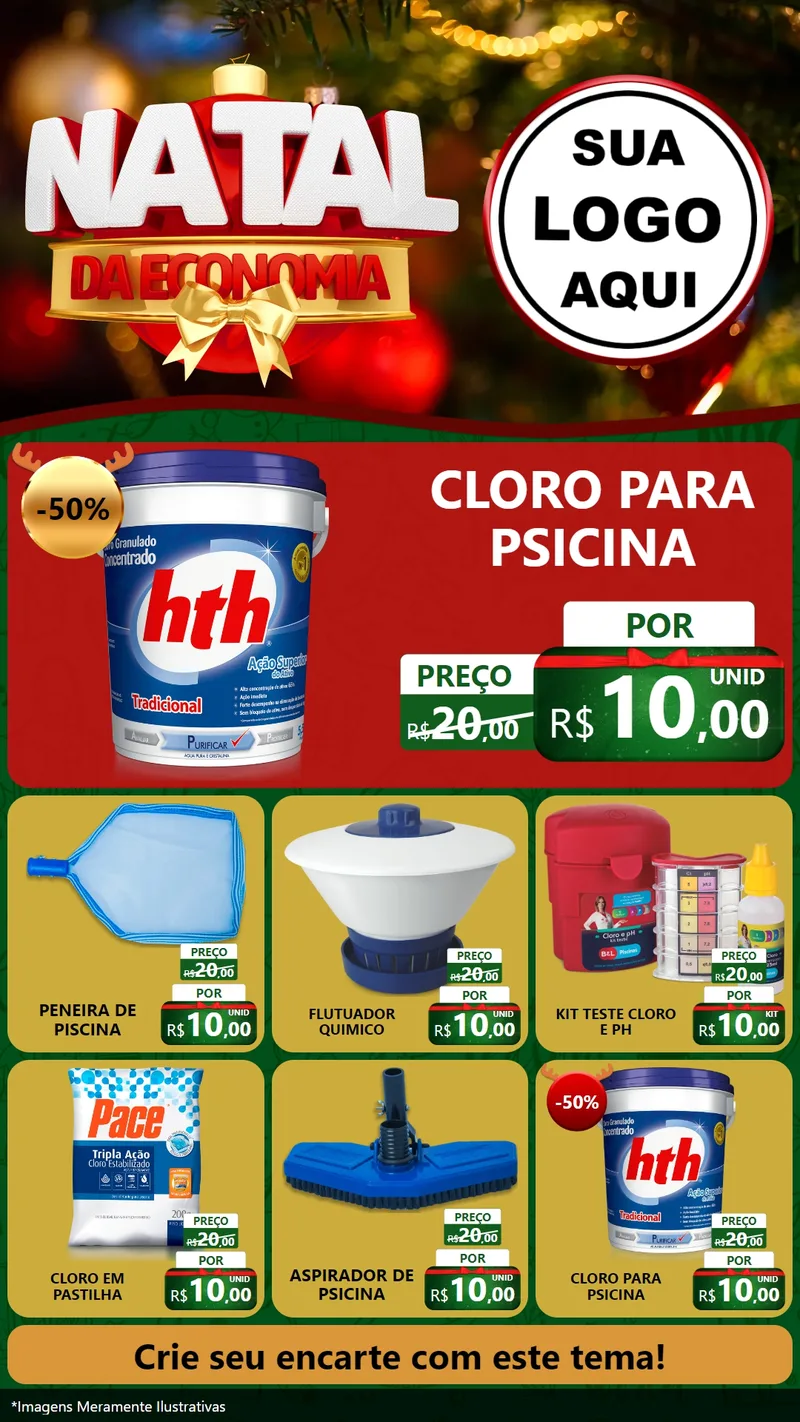 Modelo de Rede Social para Stories com o tema Natal da Economia para Produtos para Piscina