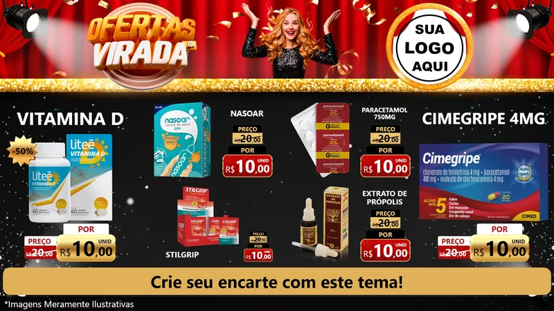 Modelo de TV para TV Horizontal com o tema Ofertas da Virada para Farmácia