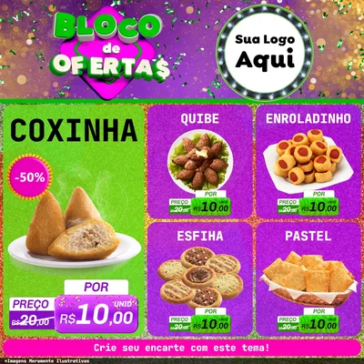 Modelo de Rede Social para Feed Facebook com o tema Bloco de Ofertas para Salgadaria