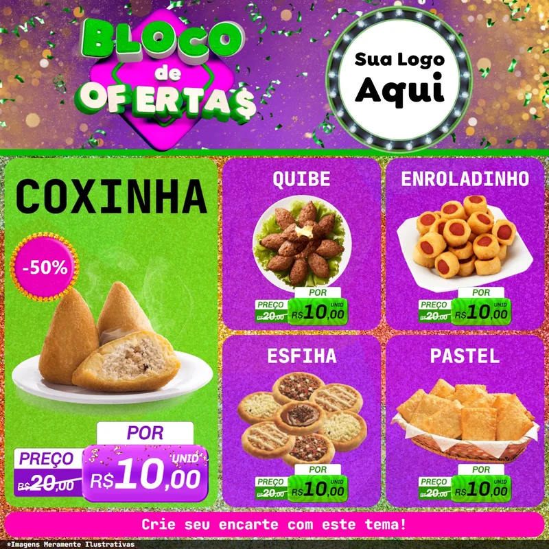 Modelo de Rede Social para Feed Facebook com o tema Bloco de Ofertas para Salgadaria