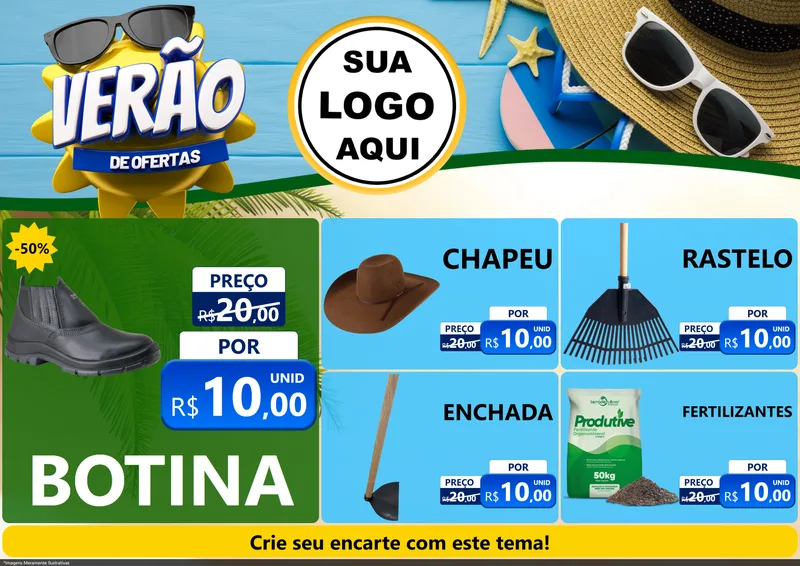 Modelo de Encarte para Encarte A4 Horizontal com o tema Verão de Ofertas para Agropecuária