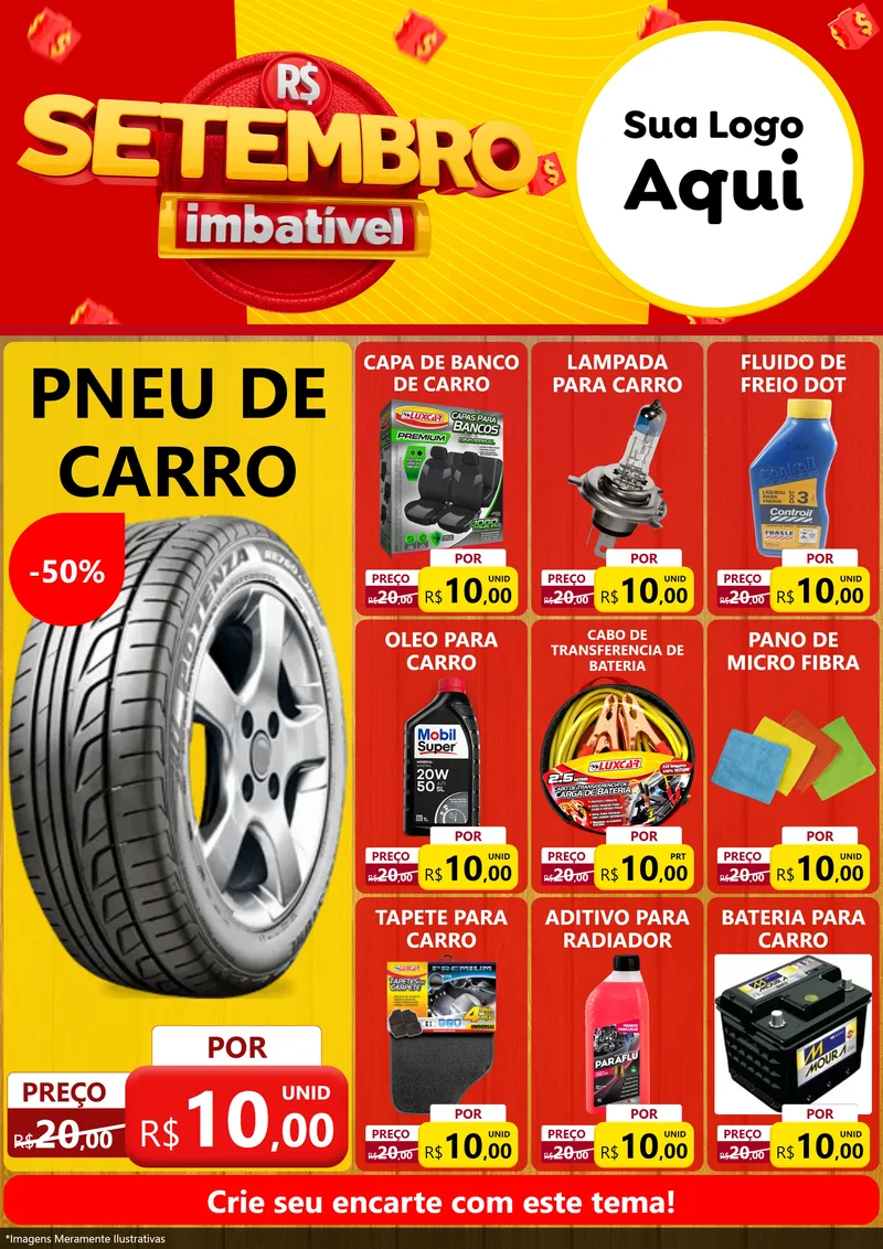 Modelo de Encarte para Encarte A4 Vertical com o tema Setembro Imbatível para Auto peças