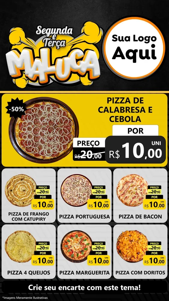 Modelo de Rede Social para Stories com o tema Segunda e Terça Maluca para Pizzaria