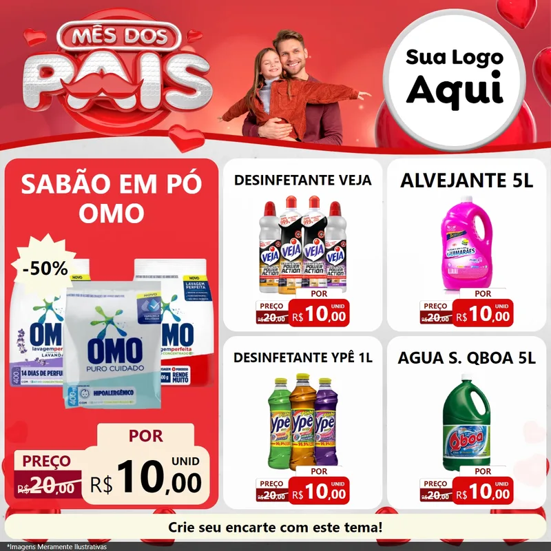 Modelo de Rede Social para Feed Facebook com o tema Mês dos Pais para Produtos de Limpeza