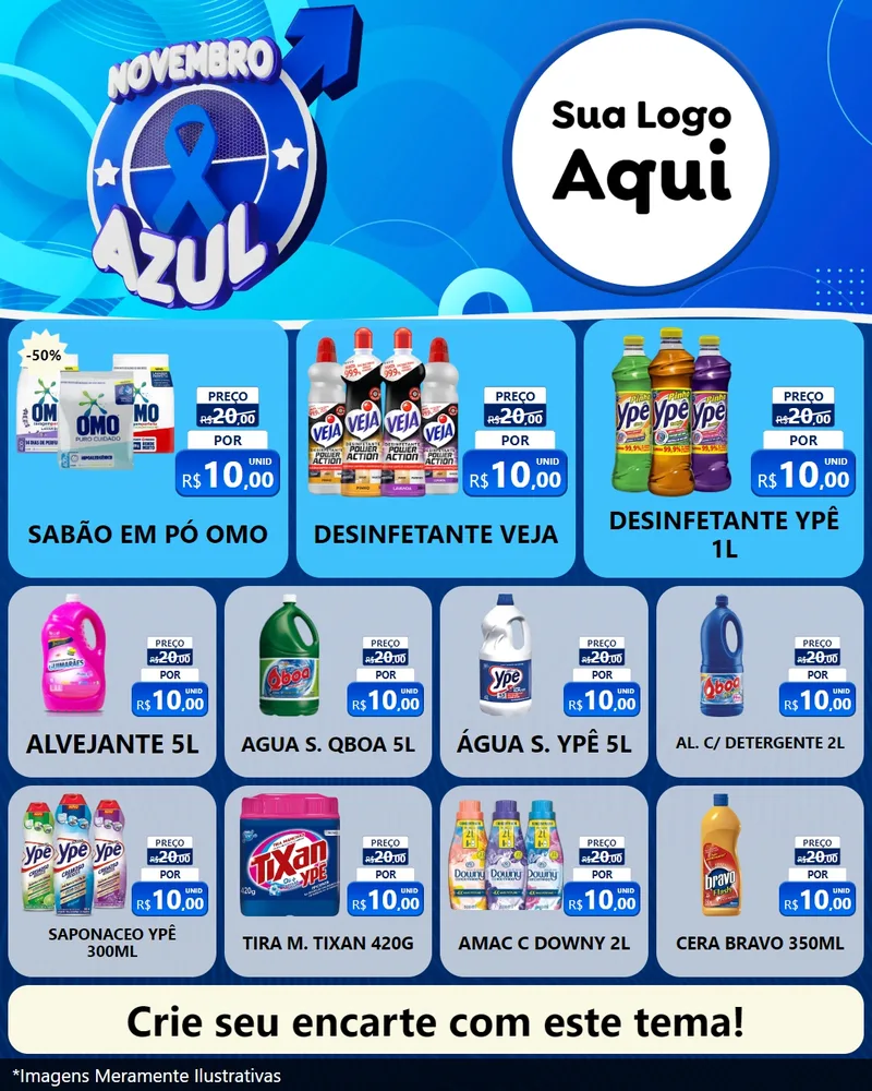 Modelo de Rede Social para Feed Instagram com o tema Novembro Azul para Produtos de Limpeza