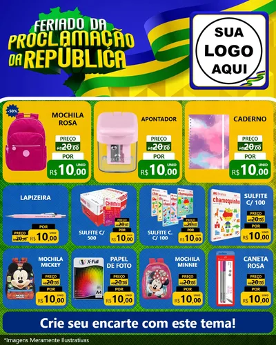 Modelo de Rede Social para Feed Instagram com o tema Feriado da Proclamação da República para Papelaria