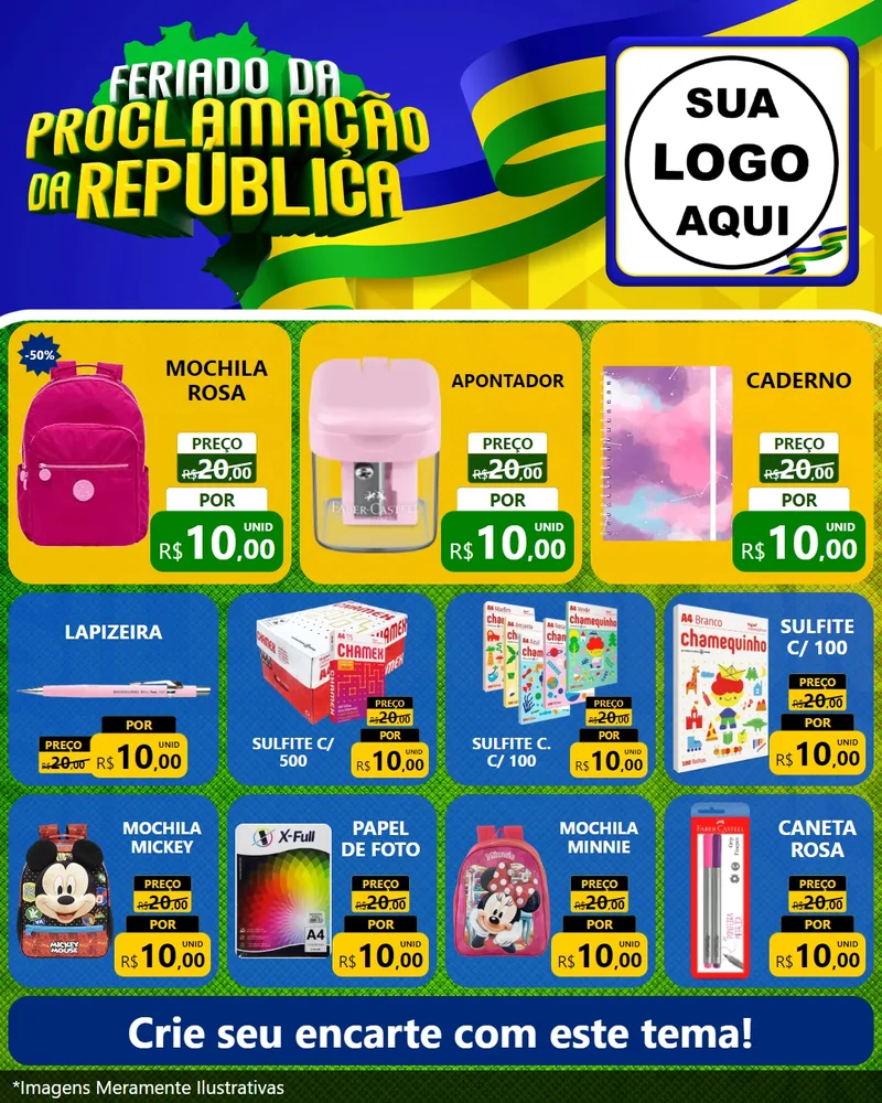 Modelo de Rede Social para Feed Instagram com o tema Feriado da Proclamação da República para Papelaria