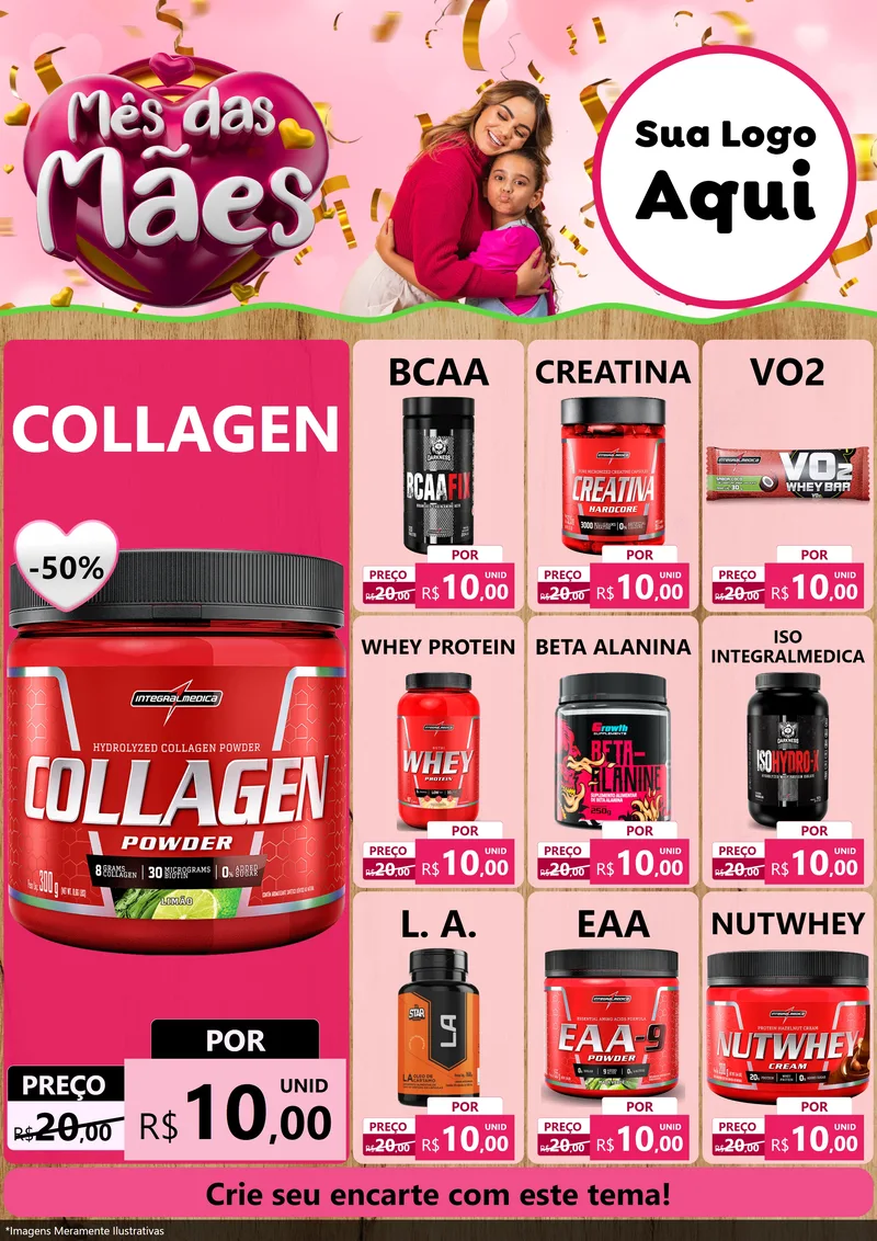 Modelo de Encarte para Encarte A4 Vertical com o tema Mês das Mães para Suplementos alimentares