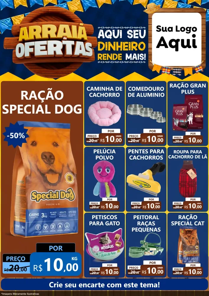 Modelo de Encarte para Encarte A4 Vertical com o tema Arraiá de Ofertas - Junina para Pet Shop