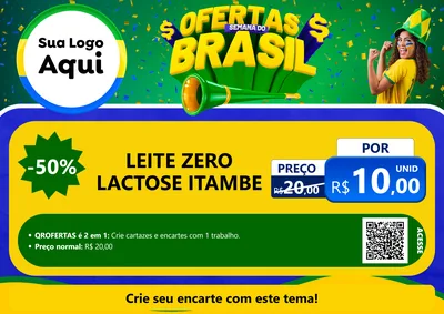 Modelo de Cartaz para Cartaz A4 Horizontal com o tema Ofertas Semana do Brasil para Frios e Laticínios