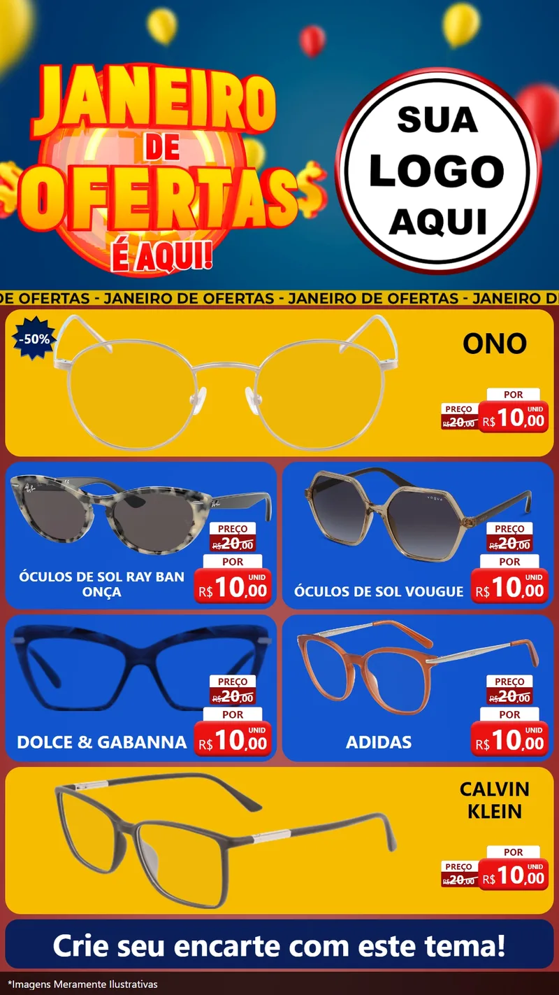 Modelo de TV para TV Vertical com o tema Janeiro de Ofertas É Aqui! para Óticas