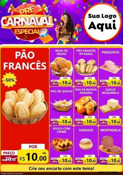 Modelo de Encarte para Encarte A4 Vertical com o tema Pré-Carnaval Especial para Padaria