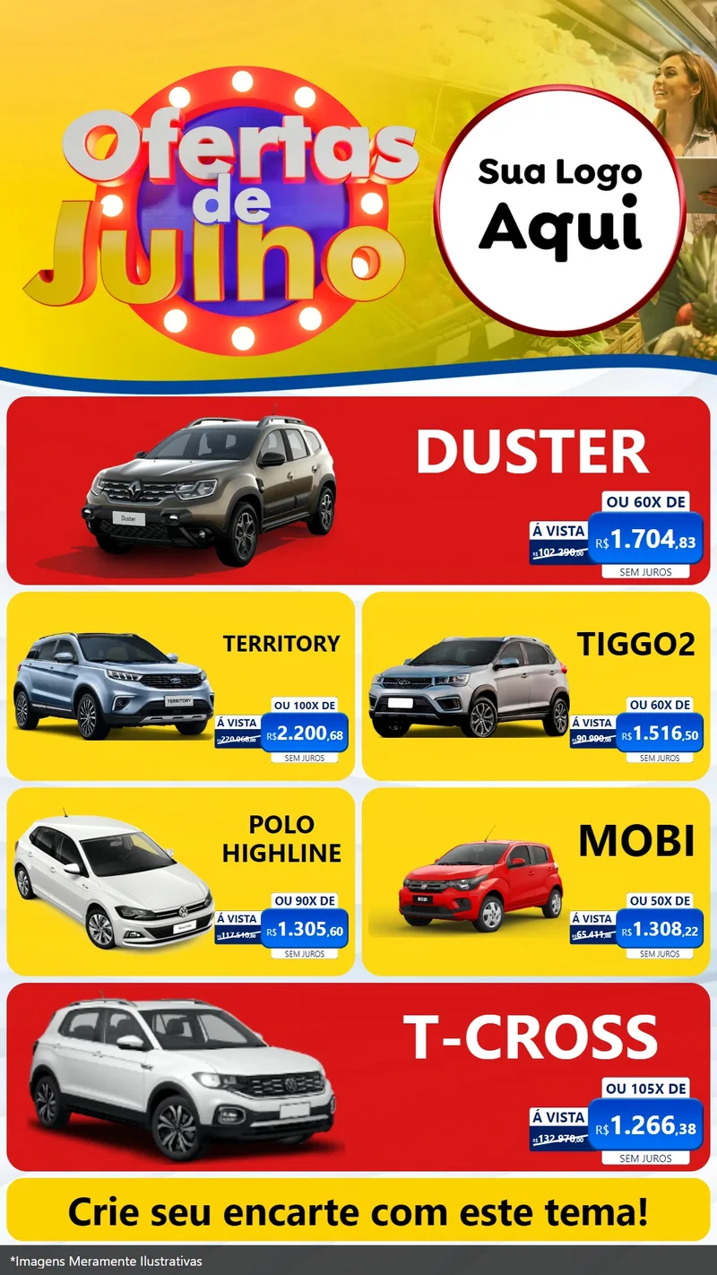 Modelo de TV para TV Vertical com o tema Ofertas de Julho para Concessionaria de Carros