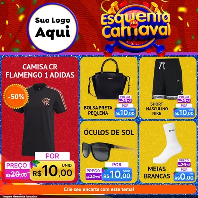 Modelo de Rede Social para Feed Facebook com o tema Esquenta de Carnaval para Roupas e acessórios