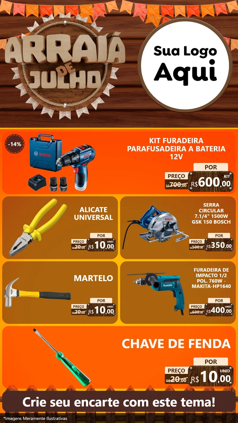 Modelo de TV para TV Vertical com o tema Arraiá de Julho - Junina para Maquinas e Ferramentas