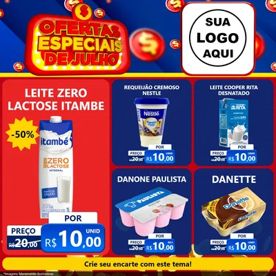Modelo de Rede Social para Feed Facebook com o tema Ofertas Especiais de Julho para Frios e Laticínios