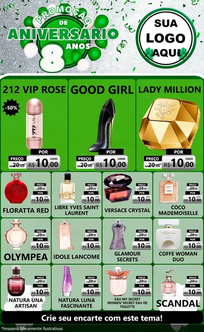 Modelo de Encarte para Encarte Grande com o tema Promoção de Aniversário - 8 Anos para Perfumes