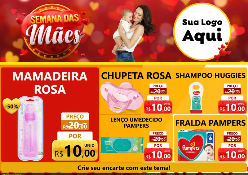 Modelo de Encarte para Encarte A4 Horizontal com o tema Semana das Mães para Bebês