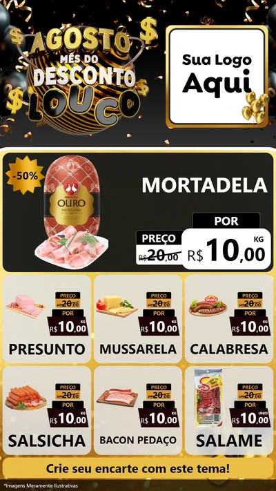 Modelo de Rede Social para Stories com o tema Agosto Mês do Desconto Louco para Frios e Laticínios
